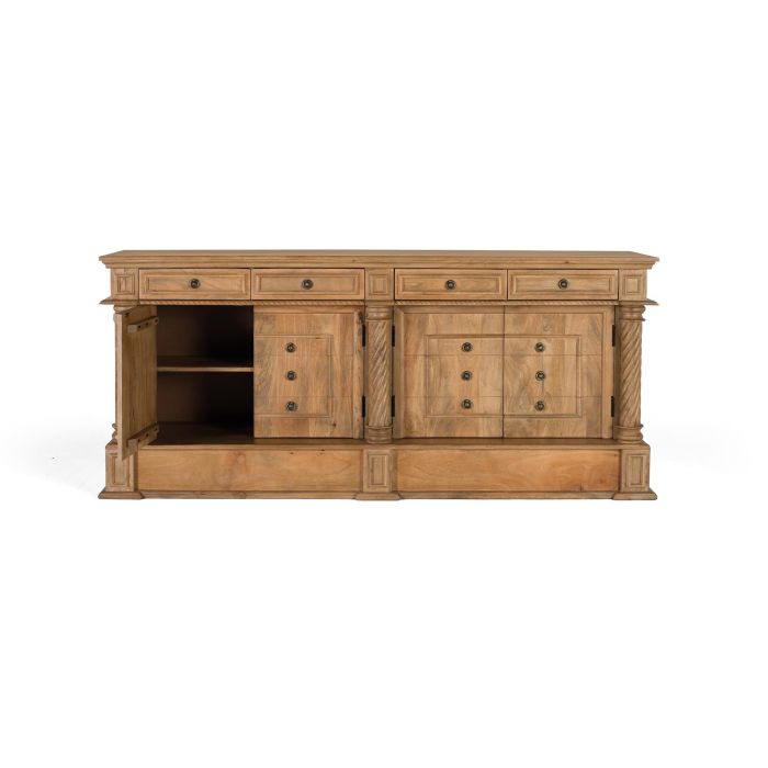 GINER Y COLOMER Buffet 4 tiroirs et 4 portes en bois de manguier massif 200 cm - Couleur Naturelle, Meuble Artisanal en Bois Récupéré 1