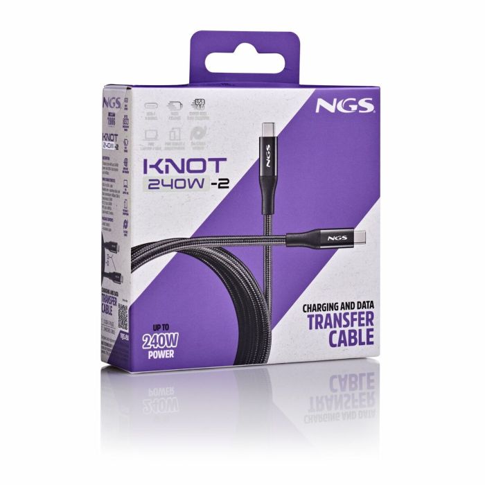 Câble USB-C NGS KNOT240W-2 Noir 2 m 3 Câble USB-C NGS KNOT240W-2 Noir 2 m 3