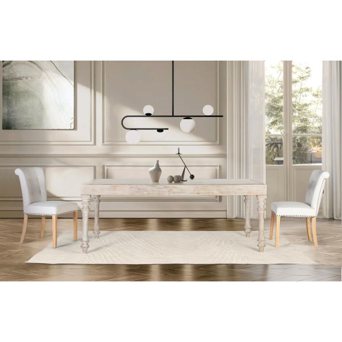 GINER Y COLOMER - Table de salle à manger rectangulaire en bois de manguier et verre, plateau sculpté à la main, 220 cm, blanc décapé 5 GINER Y COLOMER - Table de salle à manger rectangulaire en bois de manguier et verre, plateau sculpté à la main, 220 cm, blanc décapé 5