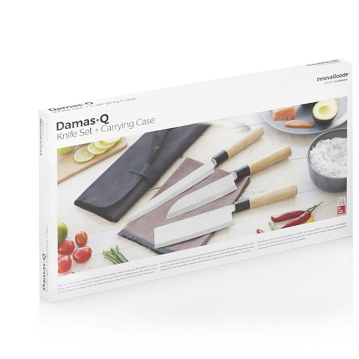 Ensemble de Couteaux avec Étui de Transport Professionnel Damas·Q InnovaGoods 1