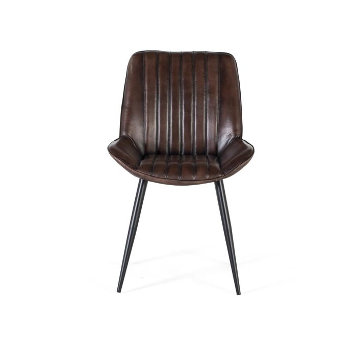 Giner y Colomer - Fauteuil en cuir véritable et métal, marron foncé - 87x53x63 cm - Détails artisanaux et finition avec nœuds naturels du bois 1