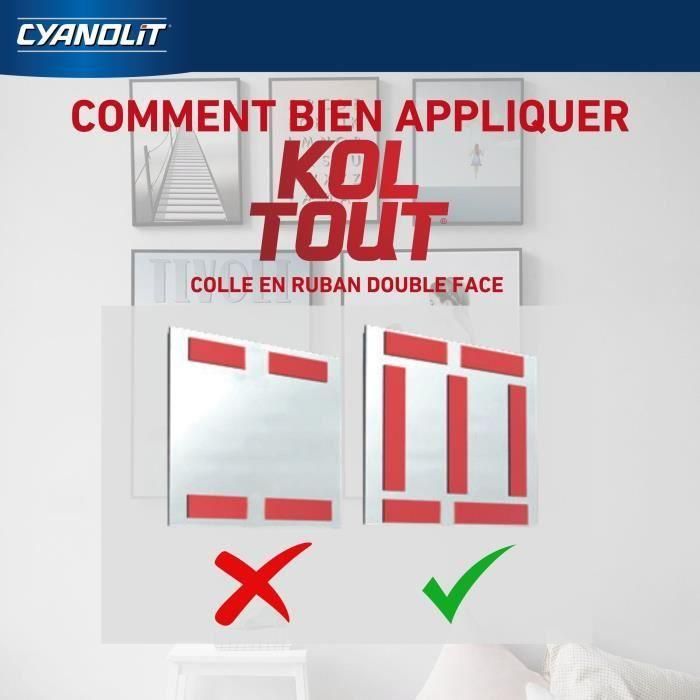 Ruban adhésif double face - CYANOLIT - Koltout ruban XL - 7,5 m x 19 mm - Haute adhérence - Discret et résistant 5