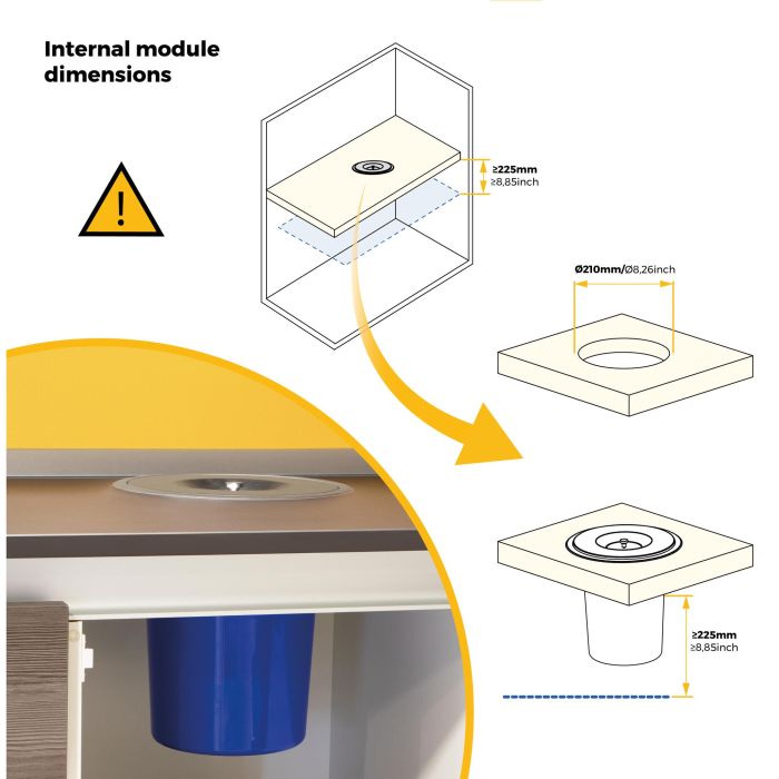 Emuca Bac à déchets encastrable pour plan de travail Recycle, 1 bac amovible 5 litres, Acier inoxydable et Plastique 9