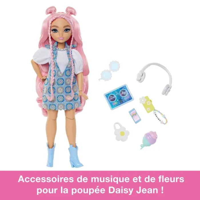 Barbie Daisy Dream Besties Poupée avec cheveux roses, 11 articulations, 9 accessoires, JDD74 1