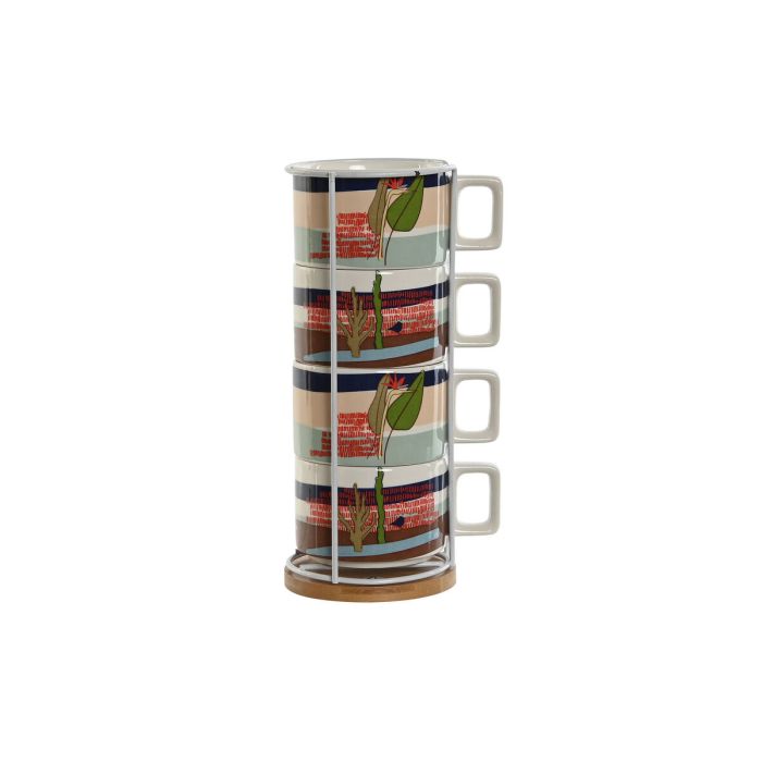 Ensemble de tasses à café Home ESPRIT Bleu Vert Rose Lila Métal Bambou Dolomite 260 ml 1