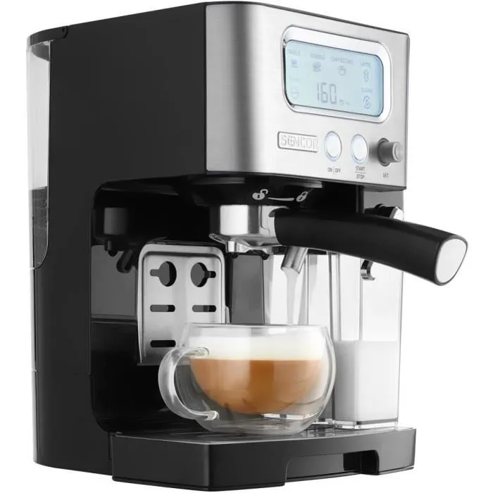 Sencor SES 4090SS Machine à Expresso Semi-Automatique 15 Bars avec Écran LCD, Thermoblock et Fonction Auto-Nettoyage - Réservoir 1,4 L