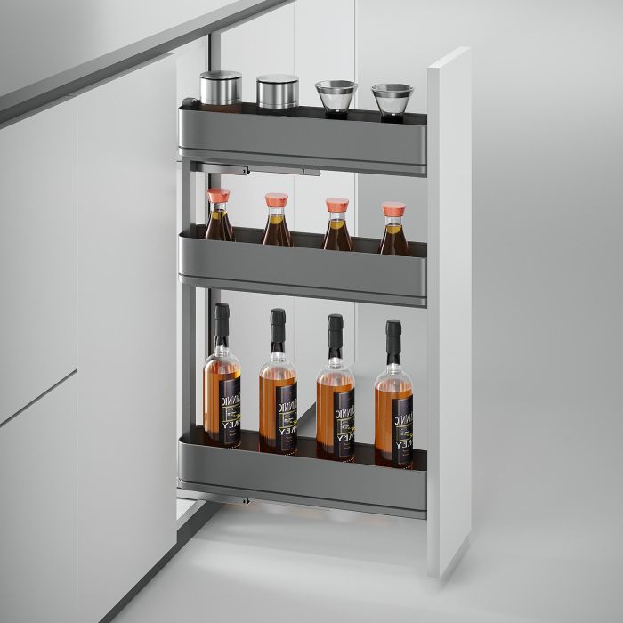 Emuca Porte-bouteilles latéral extractible Harmony avec fermeture amortie, Module largeur 200mm hauteur 800mm, Acier et Bois, Gris anthracite 2 Emuca Porte-bouteilles latéral extractible Harmony avec fermeture amortie, Module largeur 200mm hauteur 800mm, Acier et Bois, Gris anthracite 2