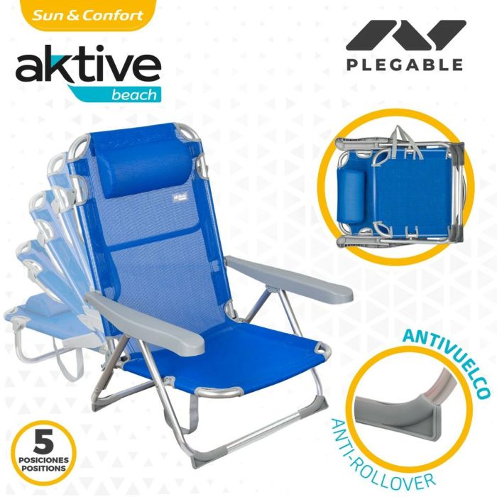 Chaise de Plage Aktive Pliable Bleu 48 x 90 x 60 cm (2 Unités) 4 Chaise de Plage Aktive Pliable Bleu 48 x 90 x 60 cm (2 Unités) 4