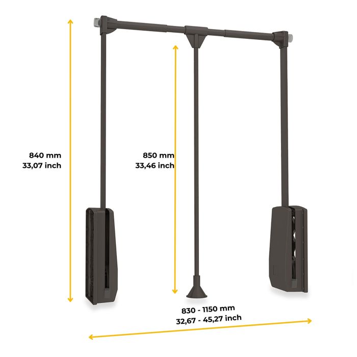 Emuca Penderie rabattable pour armoire Hang, 830 - 1150, Peint en moka, Acier et Plastique. 7
