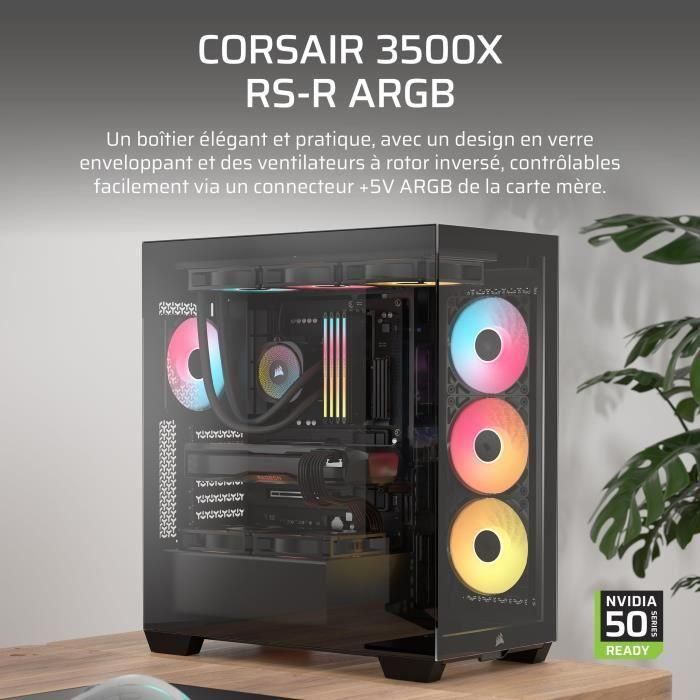 Boitier PC - CORSAIR - 3500X RSR ARGB Tempered Glass Mid-Tower - 3 ventilateurs ARGB a rotor inversé - Noir 1