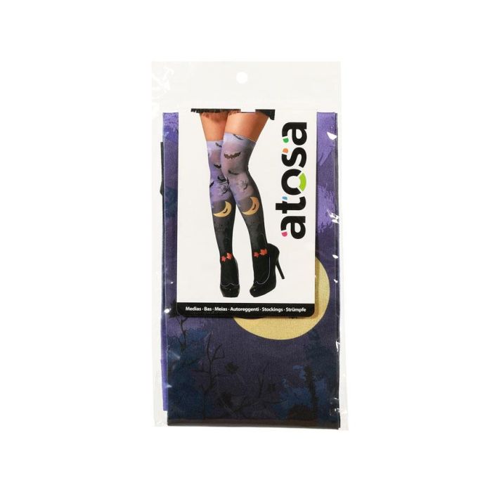 Accessoire Halloween - Chaussettes Hautes Blanches à Imprimés Fantômes et Chauves-souris pour Costume Fantôme, Sorcière ou Style Kawaii