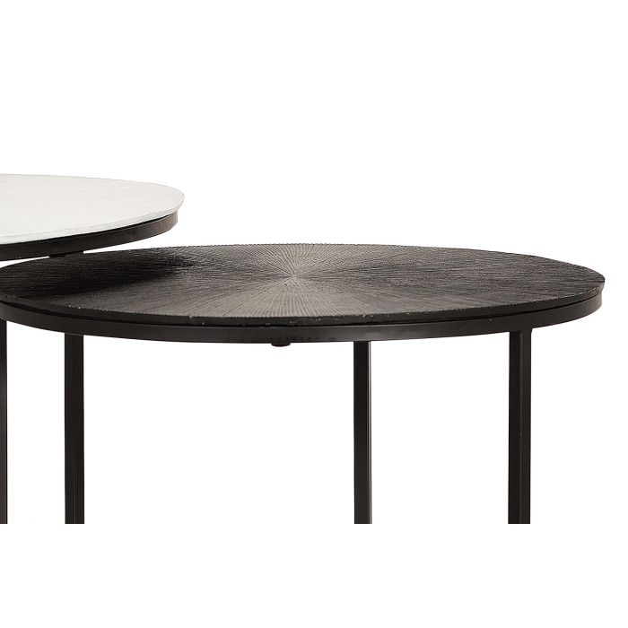 GINER Y COLOMER Lot de 2 tables basses en bois et métal, finition bronze et fer, plateau blanc et noir, diam. 45/76 cm et 40/56 cm 2