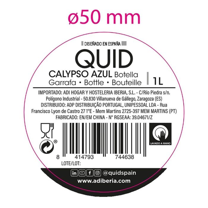 Botella Mesa Vidrio con Tapón Calypso Quid 1 L (12 Unidades) 2