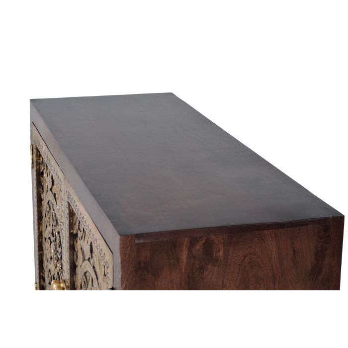 GINER Y COLOMER Commode en bois de manguier massif couleur noyer avec détails en bronze doré, meuble artisanal à finition unique 3