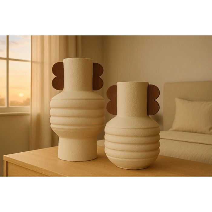 Vase Home ESPRIT Marron Beige Terre cuite Bois de manguier 3