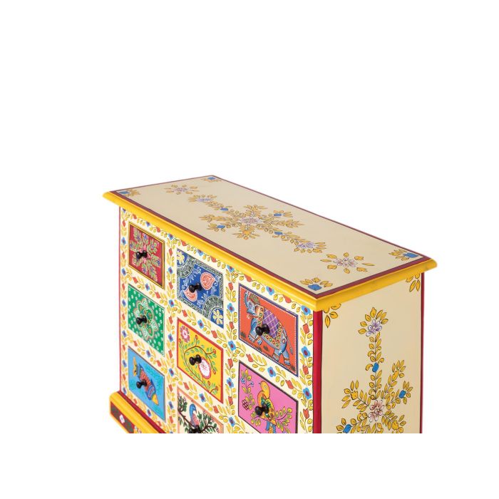 GINER Y COLOMER Pinta2 - Meuble auxiliaire avec 9 tiroirs, peint à la main multicolore en bois massif, décoration bohème et ethnique 2