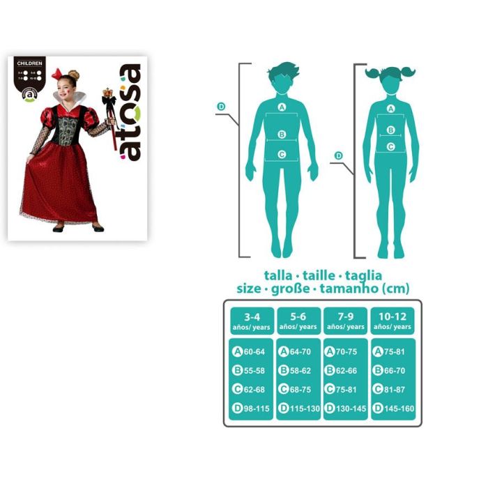 Déguisement Reine de Coeur Fille Rouge 10-12 Ans - Costume de Carnaval Complet avec Diadème en Polyester