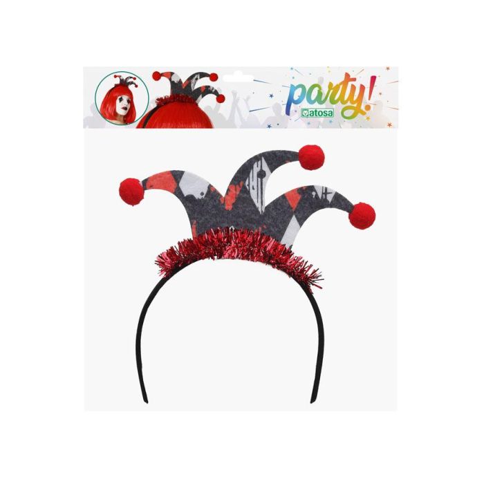 Diadème de déguisement Arlequin aux couleurs rouge et noir, avec cornes courbées et pompons, pour adulte - Accessoire pour fête, Halloween ou spectacle