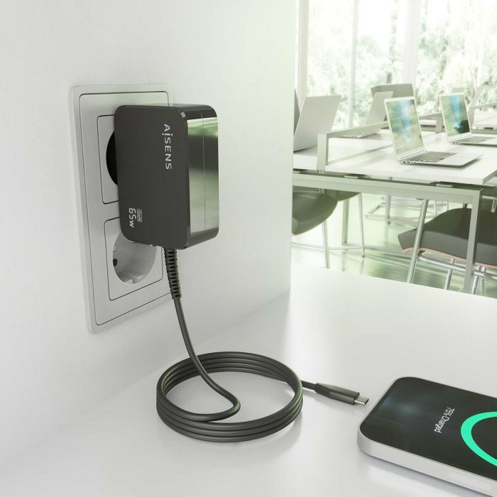 Chargeur mural Aisens ASCH-1PD65WL033-BK Noir 65 W (1 Unité) 2 Chargeur mural Aisens ASCH-1PD65WL033-BK Noir 65 W (1 Unité) 2