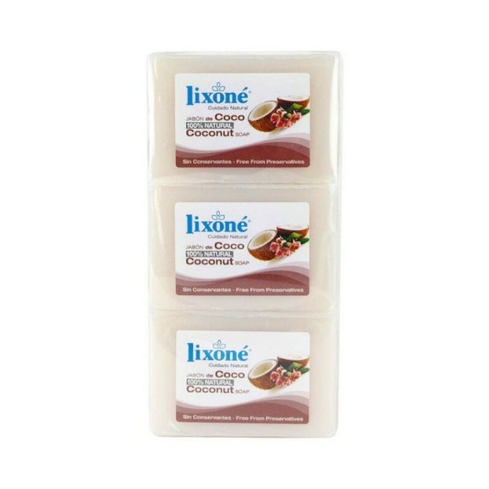 Lixone Savon 100% naturel à base de noix de coco, 3 x 125 gr, idéal pour peaux sèches