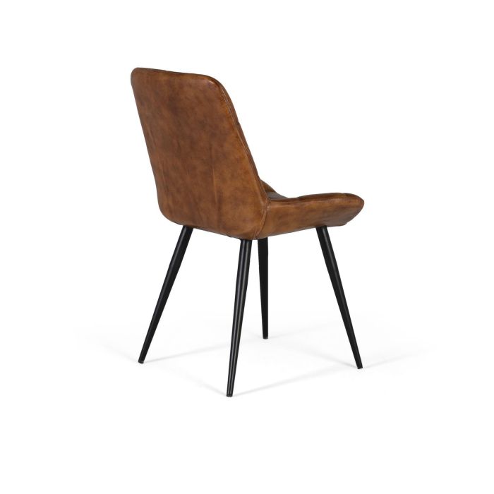 GINER Y COLOMER - Chaise de salle à manger en cuir naturel marron, capitonné sans boutons, pieds en acier tubulaire noir 3