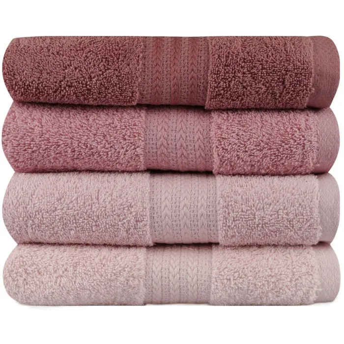 Ensemble de 4 serviettes de bain en coton 100% - 50 x 90 cm - Couleur poudre - Confort et absorption optimale Ensemble de 4 serviettes de bain en coton 100% - 50 x 90 cm - Couleur poudre - Confort et absorption optimale