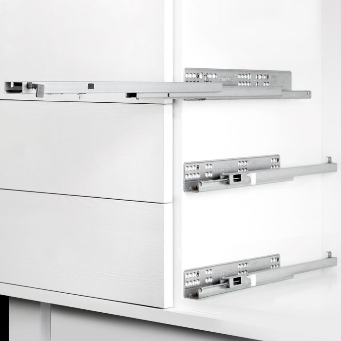 Emuca Jeu de coulisses invisibles Silver, Coulisse à sortie totale, fermeture amortie, profondeur 350mm, Acier, Zingué 2