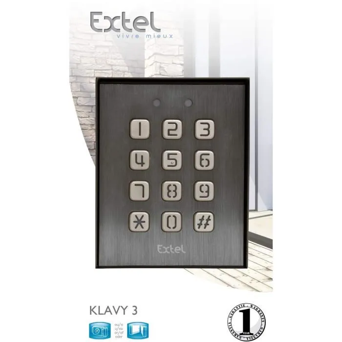 Extel Clavier de codage pour motorisation KLAVY 3 Métal Slim Rétroéclairé avec Visère Intégrée 1