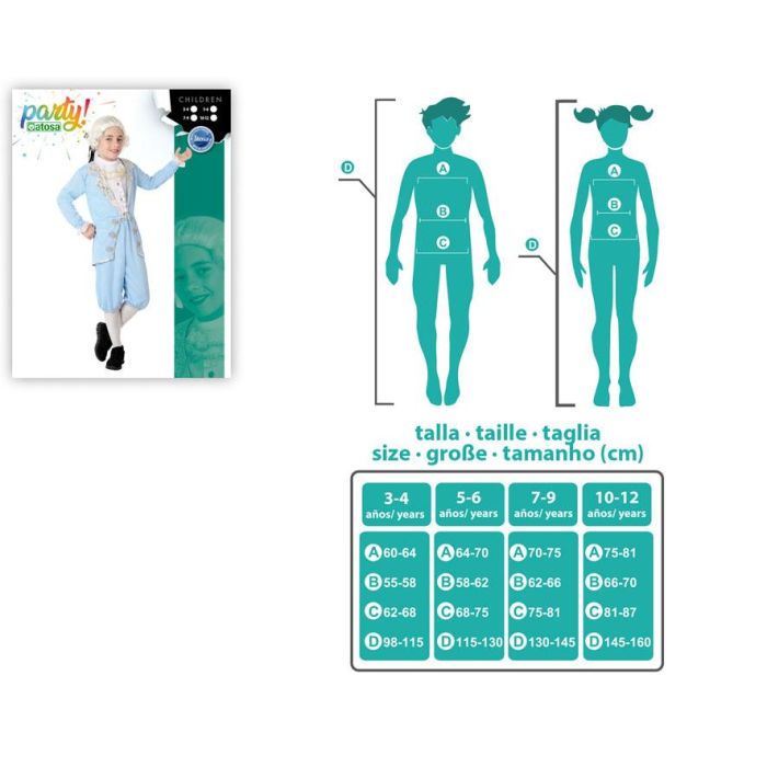 Déguisement Enfant Garçon Courtisan Époque Costume Historique Azur 10-12 Ans, Chaquetón et Pantalon, Polyester