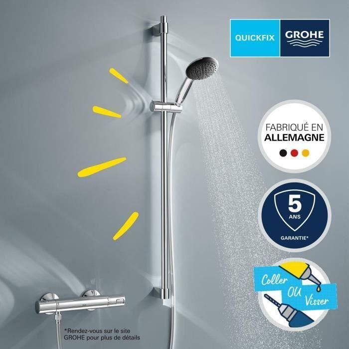 Ensemble de douche avec pommeau 1 jet, barre 90cm et flexible - GROHE Vitalio Start 110 26953001 - Economie d'eau - Chromé 4 Ensemble de douche avec pommeau 1 jet, barre 90cm et flexible - GROHE Vitalio Start 110 26953001 - Economie d'eau - Chromé 4