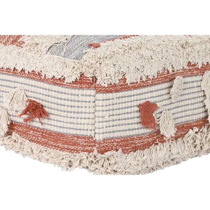Pouf DKD Home Decor Blanc Orange Rayures Boho 60 x 60 x 25 cm (2 Unités) 2