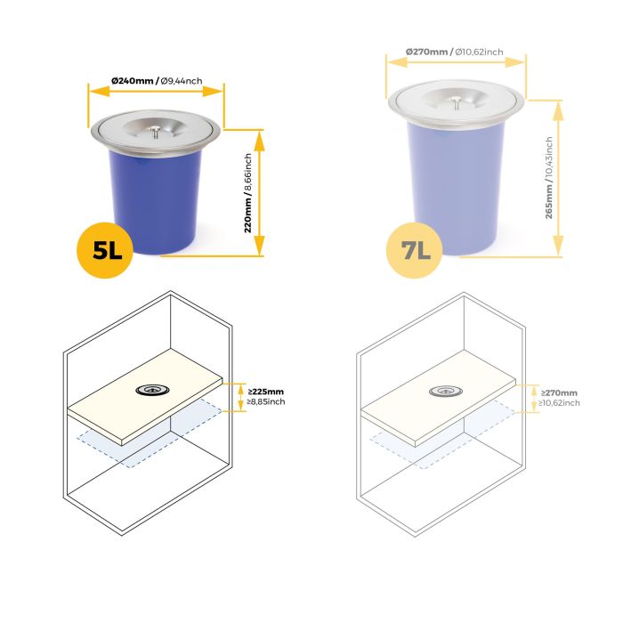 Emuca Bac à déchets encastrable pour plan de travail Recycle, 1 bac amovible 5 litres, Acier inoxydable et Plastique 11