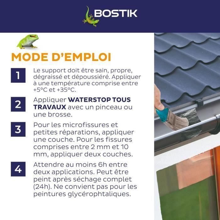 Membrane d'étanchéité - BOSTIK - Waterstop - Réparation fuites - Pot 1 kg - Gris 5