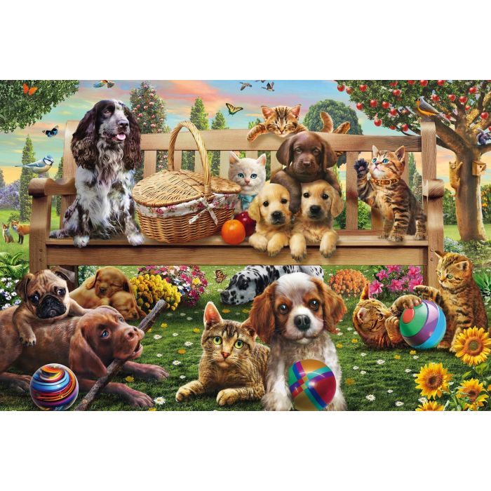 Schmidt Spiele - Puzzle Chiens et chats en pique-nique - 200 pièces - À partir de 8 ans - Détente et beauté du détail