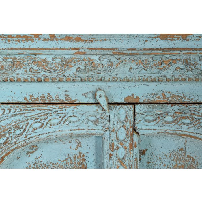 GINER Y COLOMER - Buffet 4 portes en bois de manguier vert d'eau vieilli, sculpté à la main, avec détails métal, 190x100x45 cm 5 GINER Y COLOMER - Buffet 4 portes en bois de manguier vert d'eau vieilli, sculpté à la main, avec détails métal, 190x100x45 cm 5