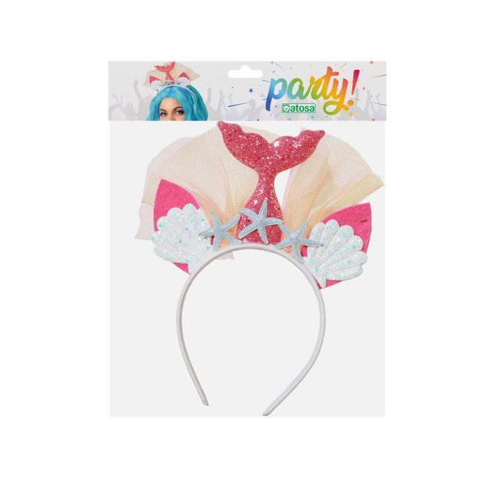 Diadème de sirène à queue rose avec coquillages et étoiles de mer pailletées - Accessoire de déguisement féerique pour carnaval ou spectacle