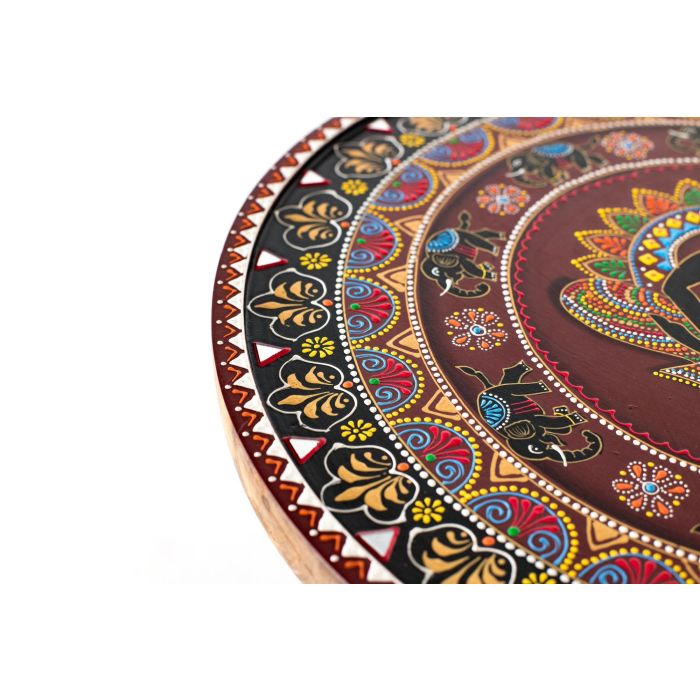 GINER Y COLOMER - Table d'appoint ronde en bois de manguier avec détails floraux peints à la main - Décoration artisanale 2