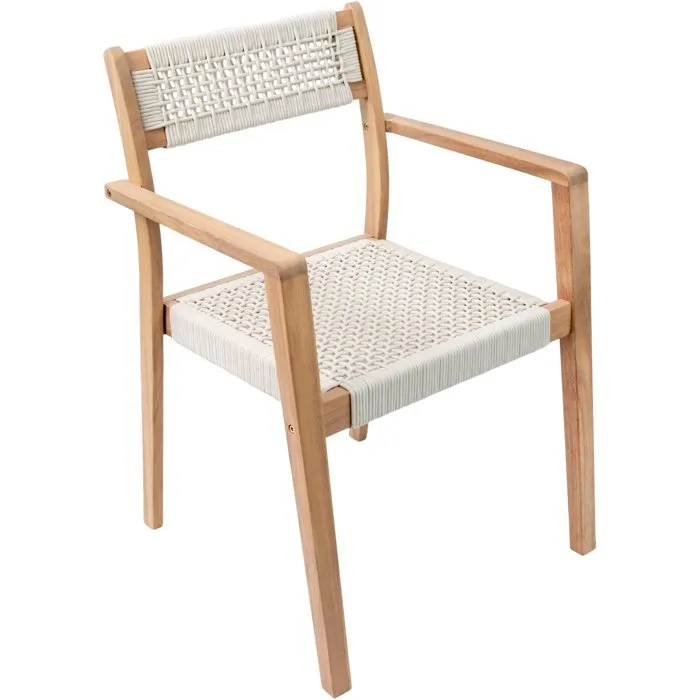 ARAMA - Lot de 2 fauteuils de jardin empilables en bois d'acacia FSC avec cordage tressé - Dimensions 57 x 59 x 85 cm