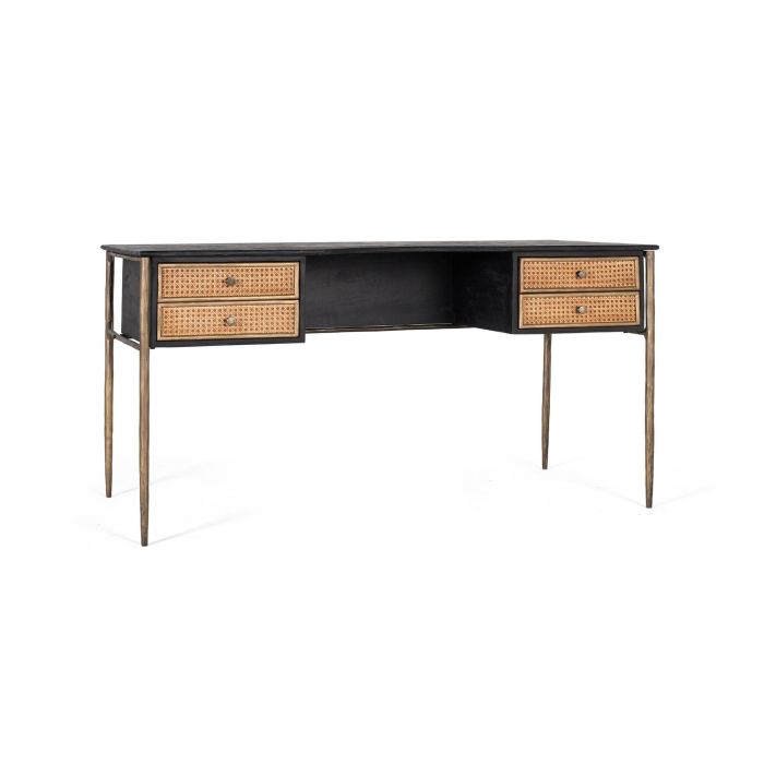 GINER Y COLOMER Bureau en bois de manguier noir avec pieds en fer bronze et 4 tiroirs à claire-voie - Plateau 38x10cm, Hauteur totale 51cm 1