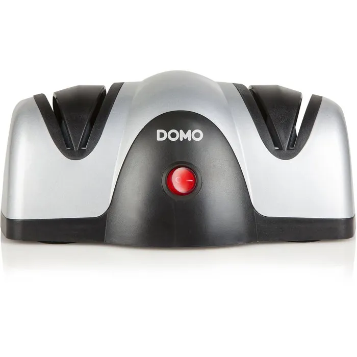Domo Aiguiseur de couteaux électrique 40 W à 2 meules (meulage et polissage) avec guide lame intégré, gris et noir Domo Aiguiseur de couteaux électrique 40 W à 2 meules (meulage et polissage) avec guide lame intégré, gris et noir