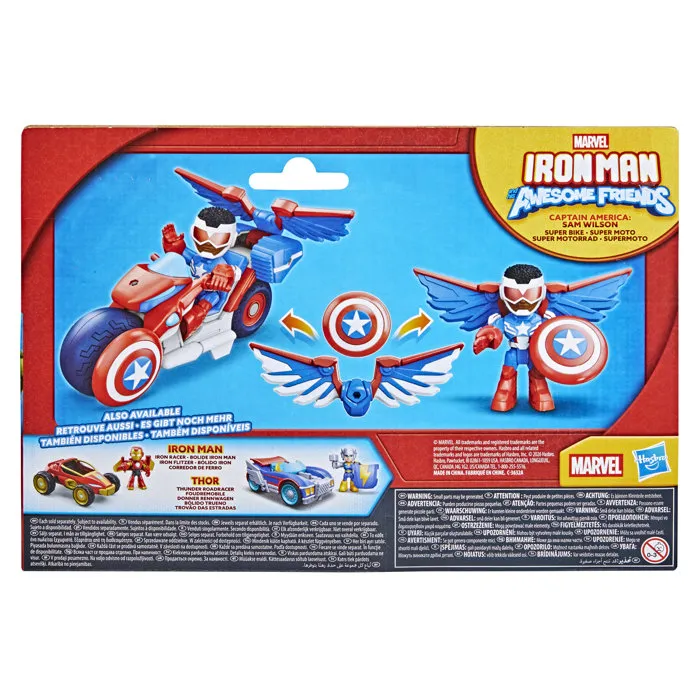Hasbro Marvel Iron Man et Ses Amis Extraordinaires - Figurine Captain America Sam Wilson 7.5 cm avec Véhicule Super Moto - Jouet Super-Héros dès 3 ans