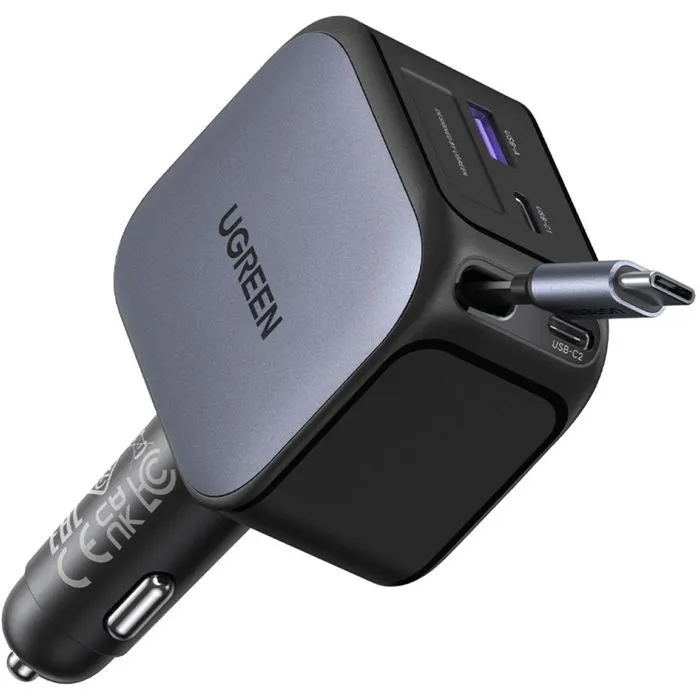 UGREEN Chargeur Allume-Cigare 145W avec Câble USB-C Rétractable - Recharge Rapide pour Smartphone, Tablette et PC Portable USB-C PD UGREEN Chargeur Allume-Cigare 145W avec Câble USB-C Rétractable - Recharge Rapide pour Smartphone, Tablette et PC Portable USB-C PD