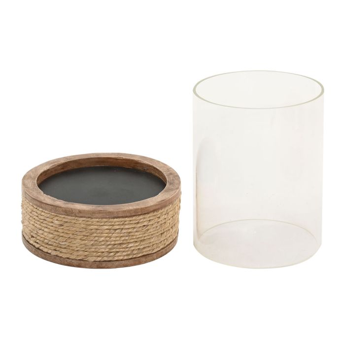 Bougeoir Home ESPRIT Marron Naturel Verre Corde Bois de manguier 2