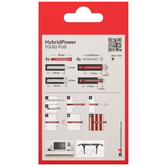 Chevilles et vis Fischer hybridpower 90 mm Ø 10 x 90 mm (4 Unités) 4