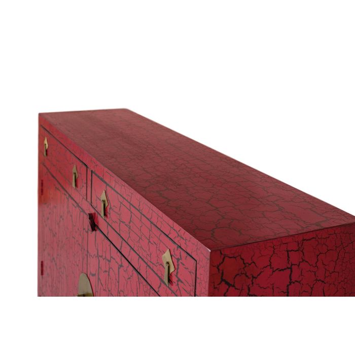 Buffet japonais en bois de manguier et MDF rouge laqué avec finition usée et ferrures dorées - 150x40x90 cm 6