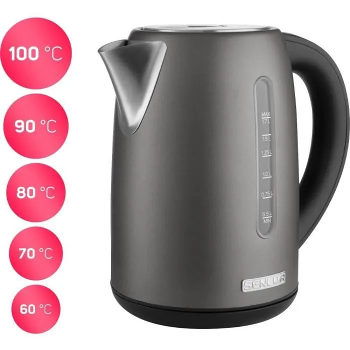Sencor SWK 7708BK Bouilloire électrique 1.7L, 2150 W, 5 Températures Réglables 60-100°C, Maintien au Chaud 2H, Anti-Gouttes, Filtre Anti-Calcaire Sencor SWK 7708BK Bouilloire électrique 1.7L, 2150 W, 5 Températures Réglables 60-100°C, Maintien au Chaud 2H, Anti-Gouttes, Filtre Anti-Calcaire