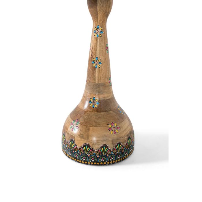 GINER Y COLOMER Table d'appoint ronde en bois de manguier avec détails peints à la main - Dessus floral artisanal, base tournée - Hauteur 57 cm 2