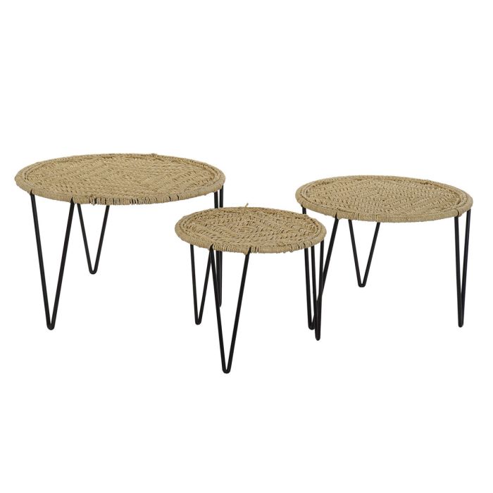 Jeu de 3 tables DKD Home Decor Marron Noir Naturel 62 x 62 x 40 cm 62 x 62 x 40,5 cm 2