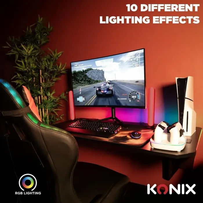 Konix Station de Recharge pour 2 Manettes DualSense PS5 - Charge Rapide en 3h - Connecteurs Magnétiques - Éclairage RGB - Blanc Konix Station de Recharge pour 2 Manettes DualSense PS5 - Charge Rapide en 3h - Connecteurs Magnétiques - Éclairage RGB - Blanc