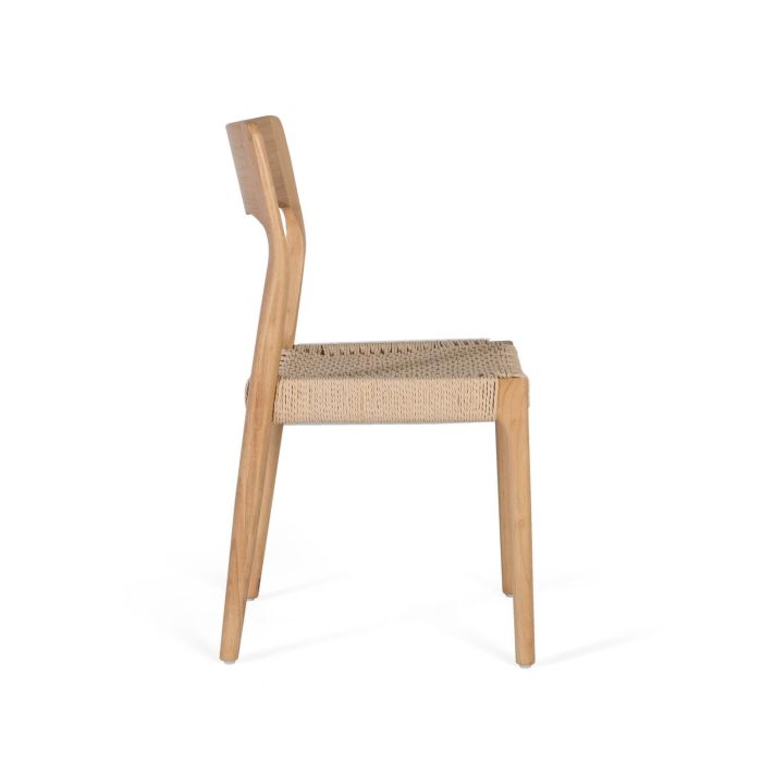 GINER Y COLOMER - Lot de 2 chaises en bois de caoutchouc teinté naturel avec dossier haut et assise en corde artisanale crue - Design élégant et fonctionnel 2